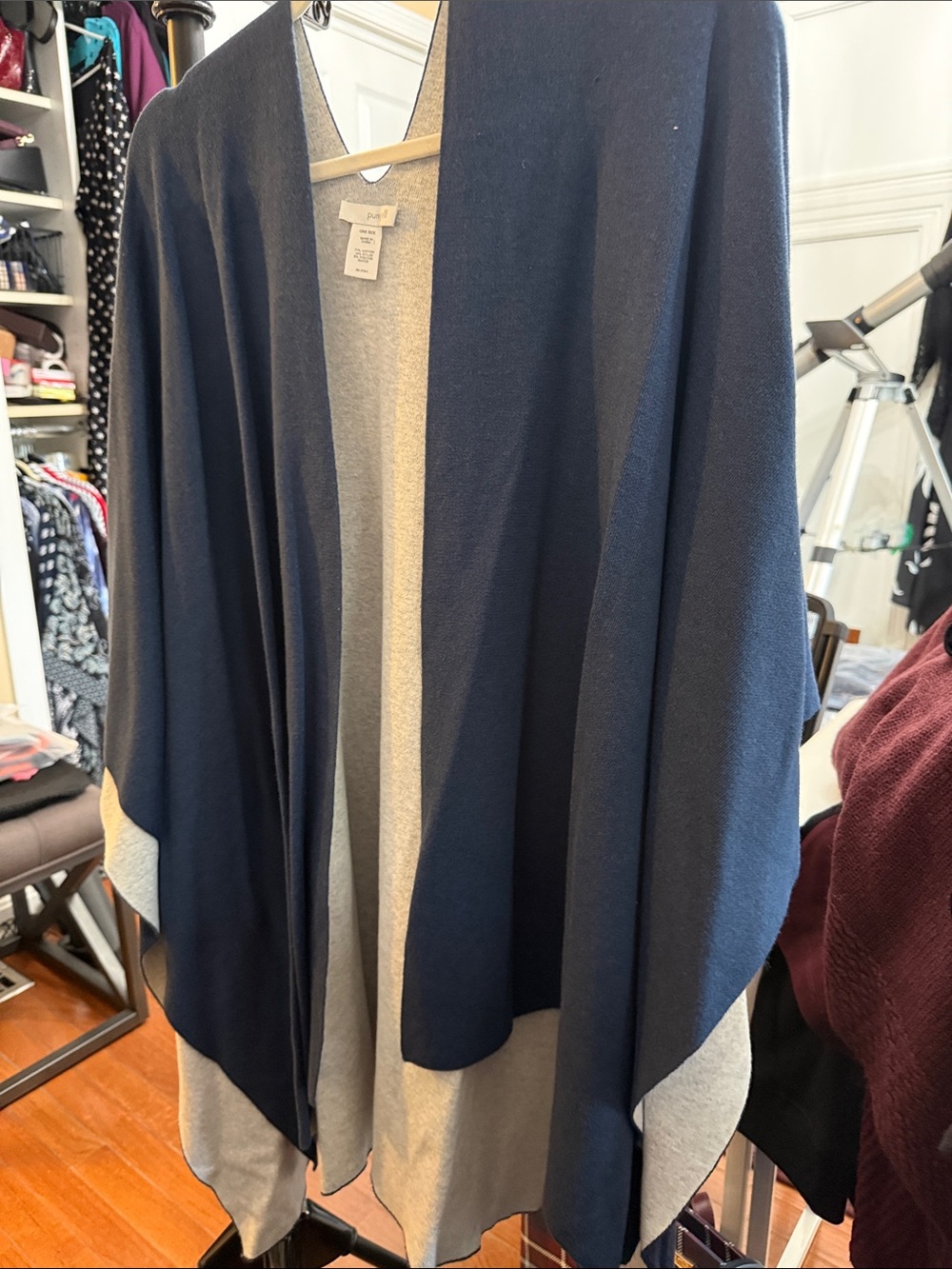 Beautiful gray blue sweater Ruana from J Jill one size rayon kimono never worn.